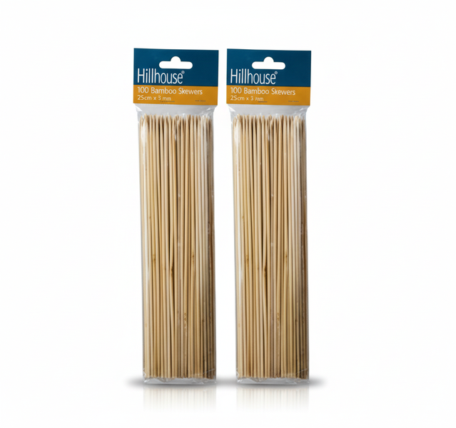 Hillhouse Bamboo Skewers 25cm 100 Piece for Grilling and Kebabs - 2 Pack