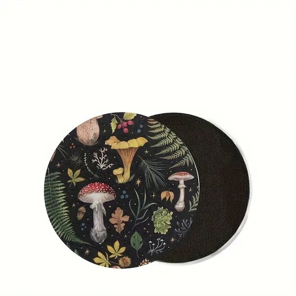 2 Pack Car Cup Coasters, Moon Butterfly Mushroom Anti Slip Absorbent