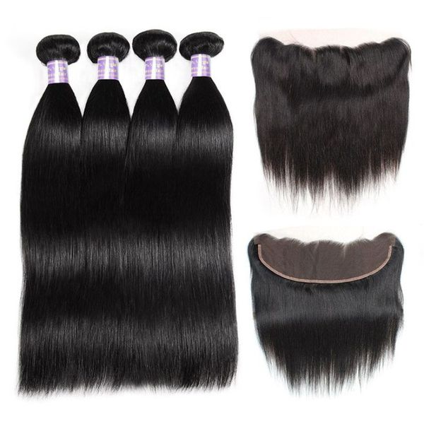 Brazilian Straight Human Hair Bundles with Frontal Closure
