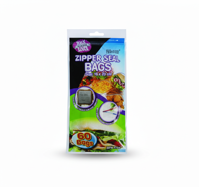 Hillhouse 60 Piece Resealable Zipper Bags 18x20 cm for Food Storage
