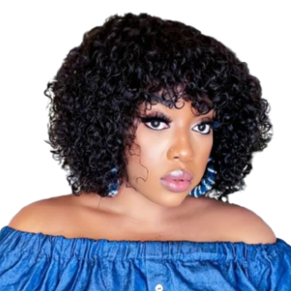 Brazilian Hair Curly Fringe Wig, Water Wave Curls 8".