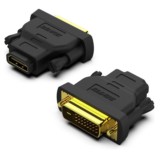 BENFEI DVI-D (24+1) Male to HDMI Female 1080P@60Hz 2-Pack Adapter - Black