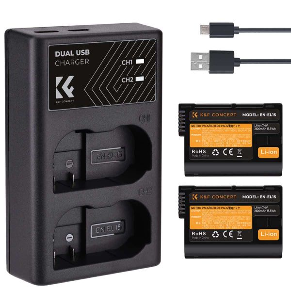 K&amp;F Nikon EN-EL15 Battery Kit - 2 Batteries and Dual Charger | KF28.0012