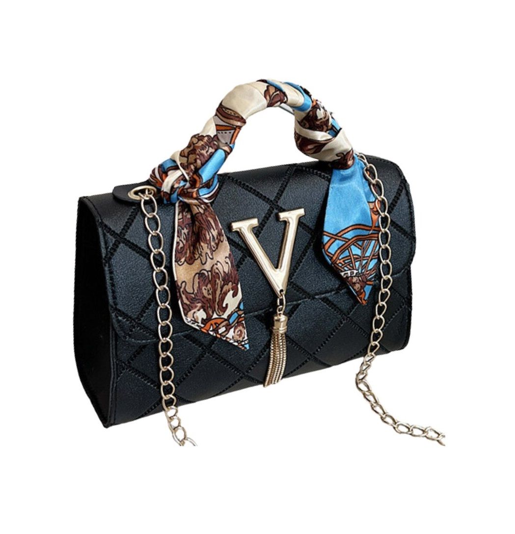 Boss Designer Inspired Quilted PU Leather Handbag With Scarf-Wrapped Handle