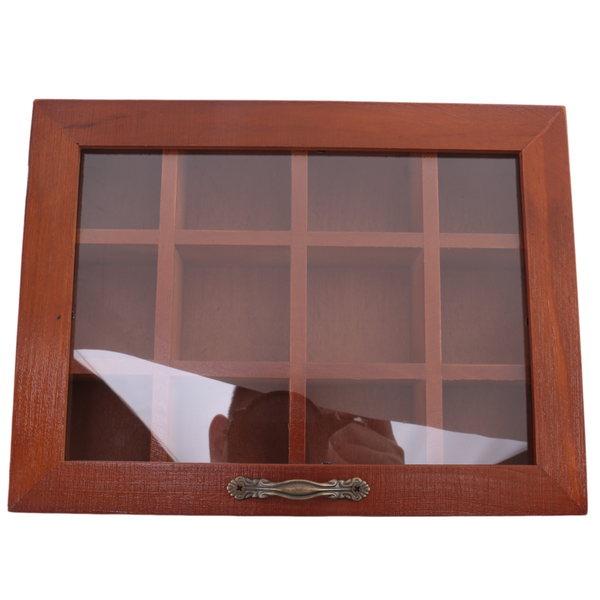 12 Grids Wooden Tea Bag Holder Sugar Packets Spice Pouches Case