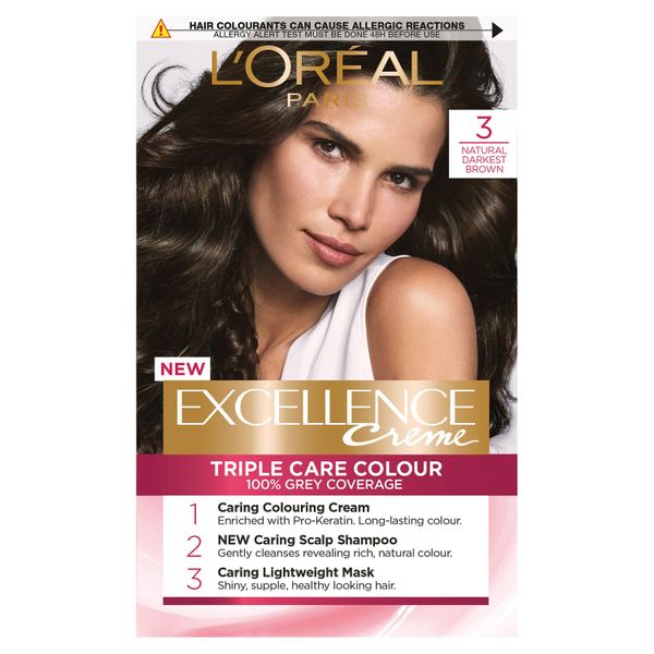 LOreal Excellence Creme Permanent Hair Dye 3 Natural Darkest Brown