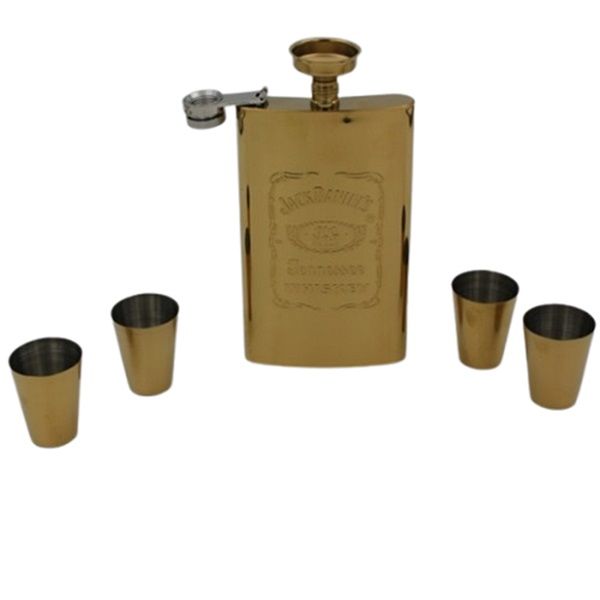 Jack Daniels Gold/ Stainless-steel Hip Flask Set