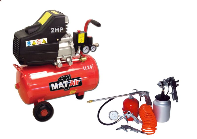 Matair 24 litre Single Stage Hobby Compressor with 5 piece spay gun kit