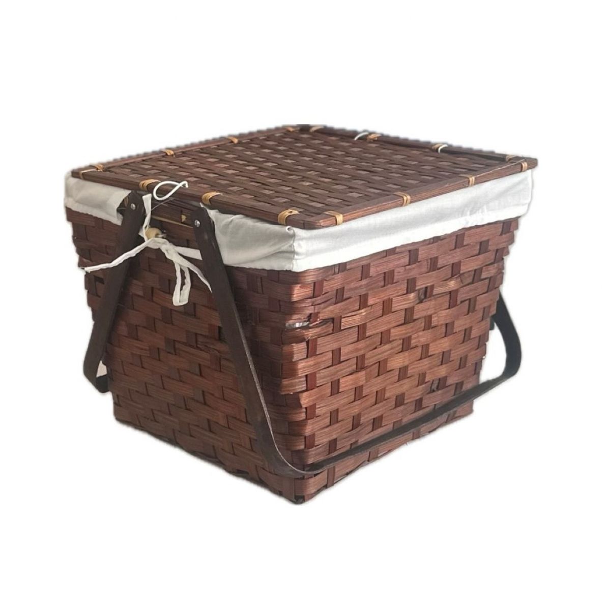 Bamboo Picnic Basket With Lid and Lining Shop Today. Get it Tomorrow