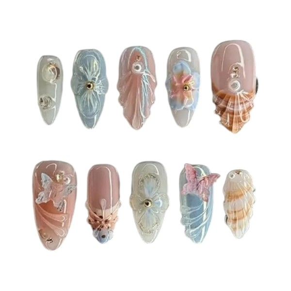 10 Piece - Almond Shaped 3D Aurora Press On Nails - Multicolour