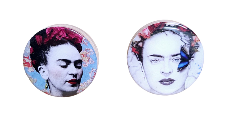 2 Doorknobs - Blue Butterfly &amp; Rosy Lips Frida Kahlo