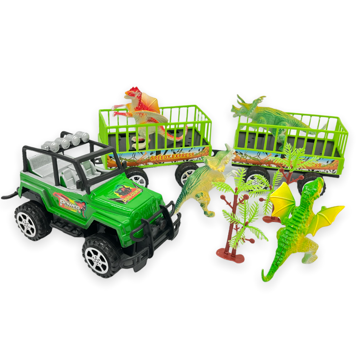 Dinosaur Express 4X4 Offroad Car with Trailers & Dinosaurs Toys for
