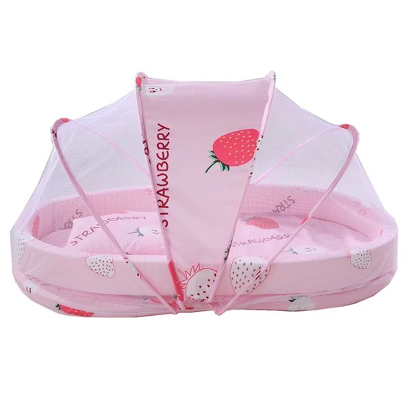 Strawberry Design Baby Mattress Mosquito Net Bed - Pink