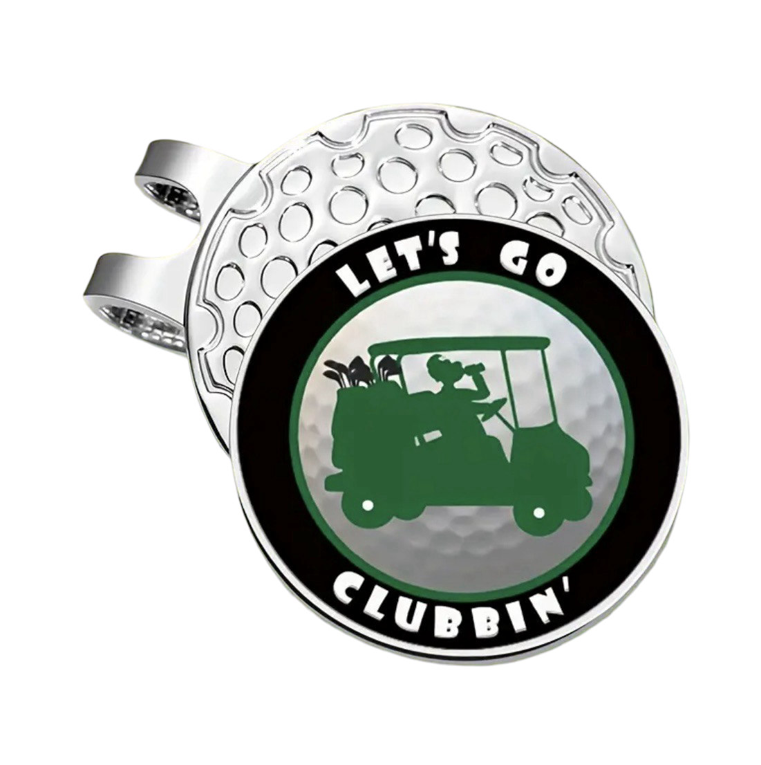 Golf Hat Clip with Removable Ball Marker - Let's go Clubbing with Golf Cart
