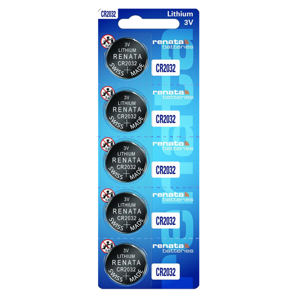 Renata CR2032 Lithium Coin Cell Battery - 3V - Strip of 5