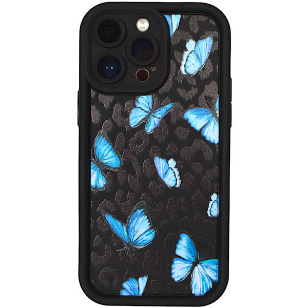 Black - Phone Case with Big Blue Butterflies &amp; Pro Cam - Iphone 15 Pro Max