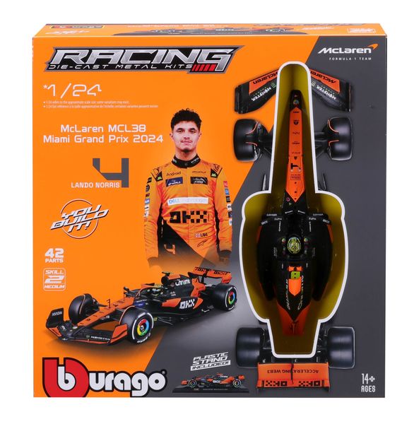 Bburago 1/24 McLaren F1 MCL38 2024 Model Kit - #4 Lando Norris (23cm Long)