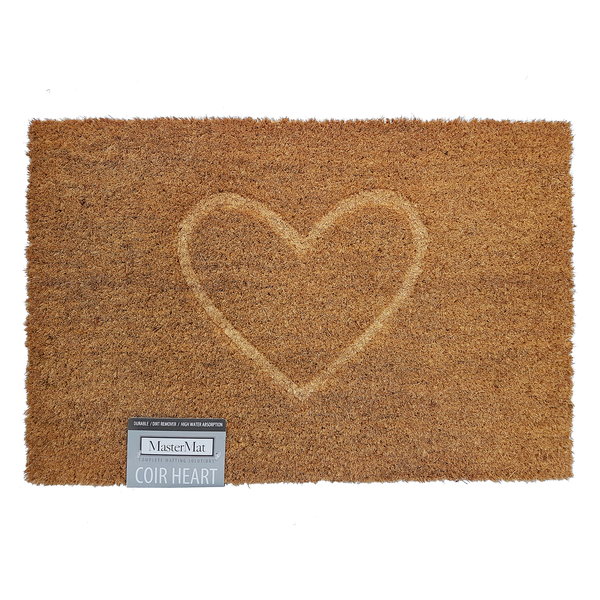 MasterMat Heart Coir Doormat 100% Natural Coir &amp; 100% PVC Backing - 40x60cm