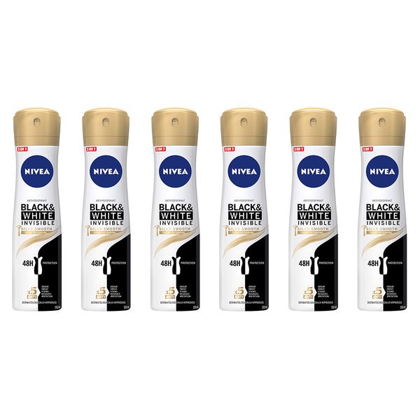 NIVEA Deo Black &amp; White Silky Smooth Anti-Perspirant Spray - 6 x 150ml