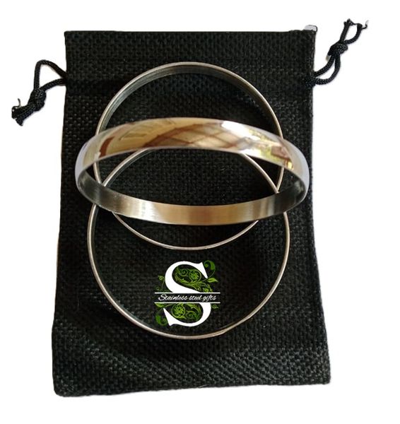 Set of 3 Stainless Steel Solid Round Bangles - 8mm Wide