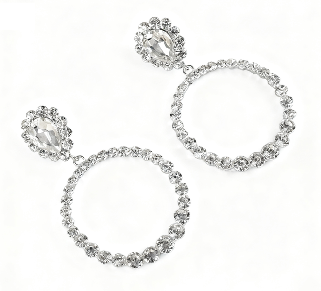 Large Sparkly Simulated Diamond Dangle Hoop Earrings