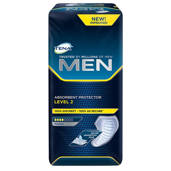 TENA Men Level 2 Incontinence Protectors. Security Against Leaks &amp; Surges.