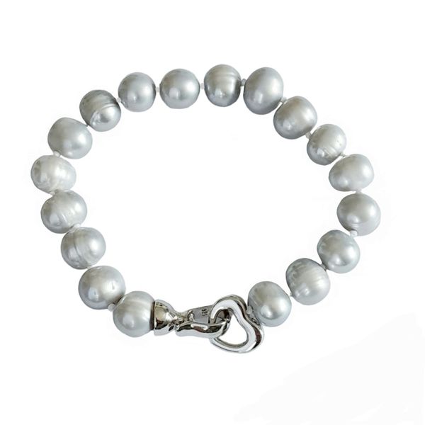 Ladies Grey Freshwater Pearl Bracelet with Heart Clasp