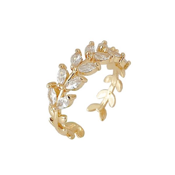 Kandy Rose 18K Gold Plated Zirconia Leaf Adjustable Ring