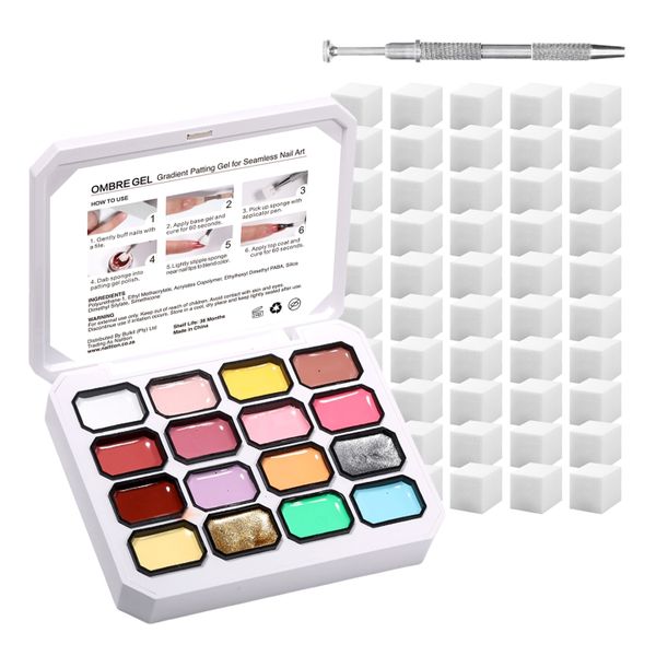 Sioux Ombre Gel Palette 16 Colours - Gradient Painting Patting Gel