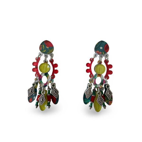 Lilly K Designs Red,Chartreuse&amp;Emerald 54205 Drop &amp; Dangle Earrings