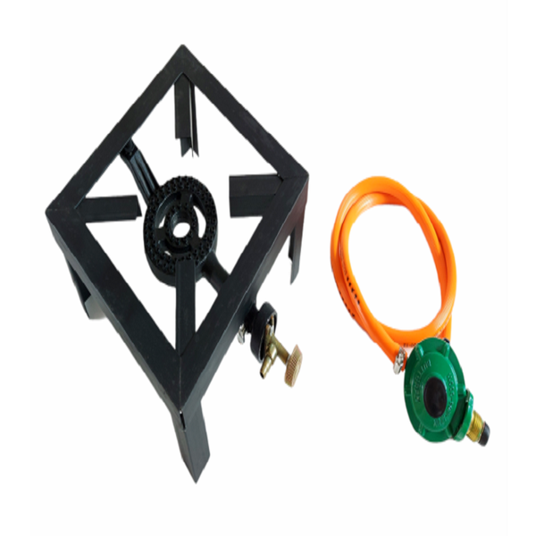 4 Legged, Single Gas Burner with Hose and Regulator Set