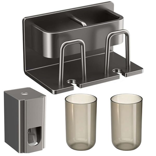 Wall-Mounted Toothbrush Holder with Toothpaste Dispenser&amp;2Cups For Bathroom