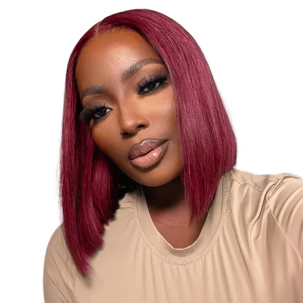 12" Burgundy 99J Brazilian Hair Bob Wear &amp; Go 13x4 Lace Wig