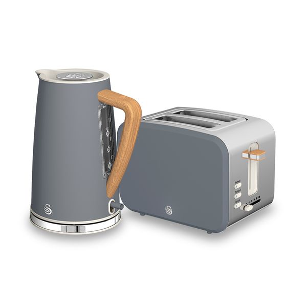 Swan Nordic Stainless Steel Cordless Kettle &amp; 2 Slice Toaster - Slate Grey