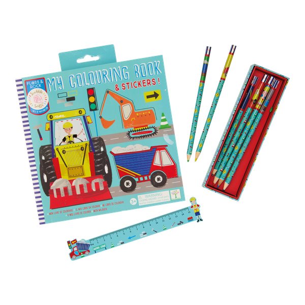 Floss &amp; Rock Colouring Book, Pencils and Ruler Set Contrunction