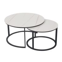 Set of 2 Rounded Faux Marble Top Nesting Coffee Tables