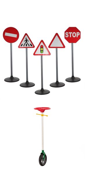 Kids Brim Brim Steering Wheel and Road Traffic Signs Set
