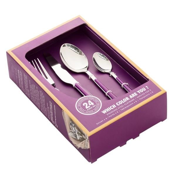 24 Piece Purple Stainless Steel Cutlery Set.