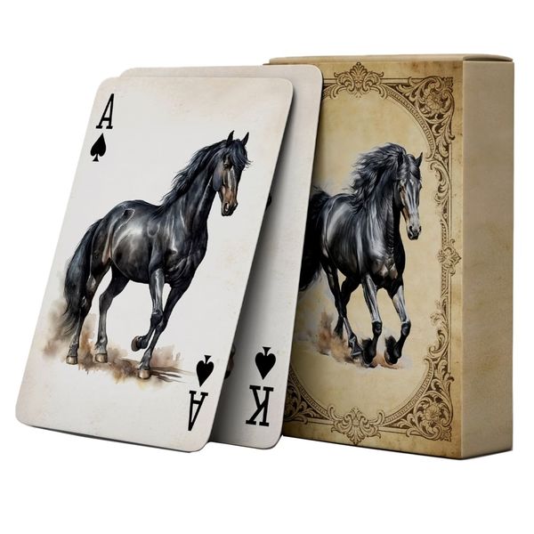 Toy Thick Paper Collectable 54-Cards Horse-Themed Poker Set -8.8cm