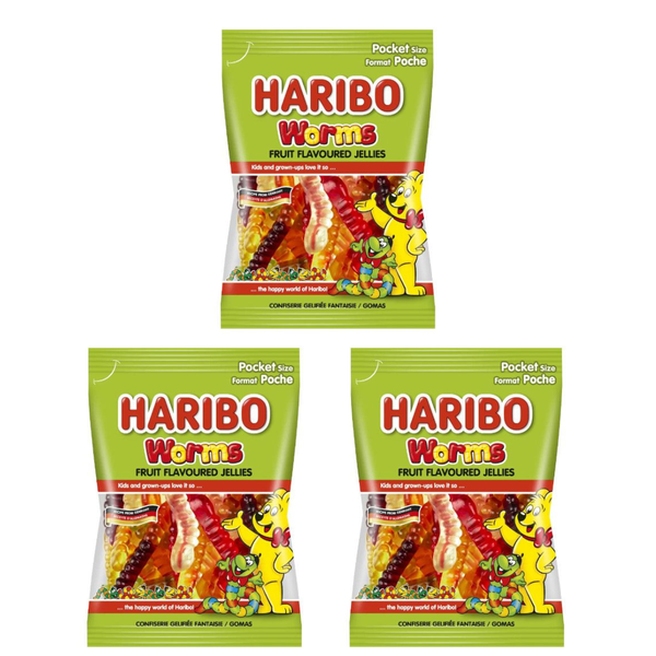 HARIBO Worms 80g x 3 Pack Bundle - Fruit Flavoured Jellies