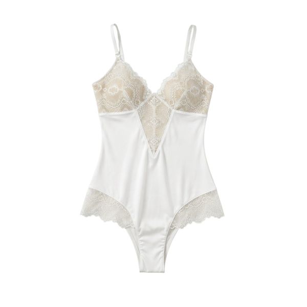 Women's Plus Size Lace Bodysuit - White