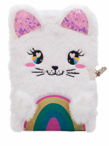 Baby Kitten Rainbow Notebook with Lock - Fluffy Secret Diary - A5 - White