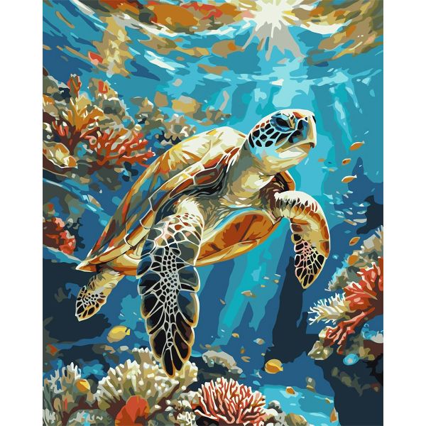 Artikon Paint By Numbers DIY 40cmx50cmx2cm - Turtle Swimming Coral