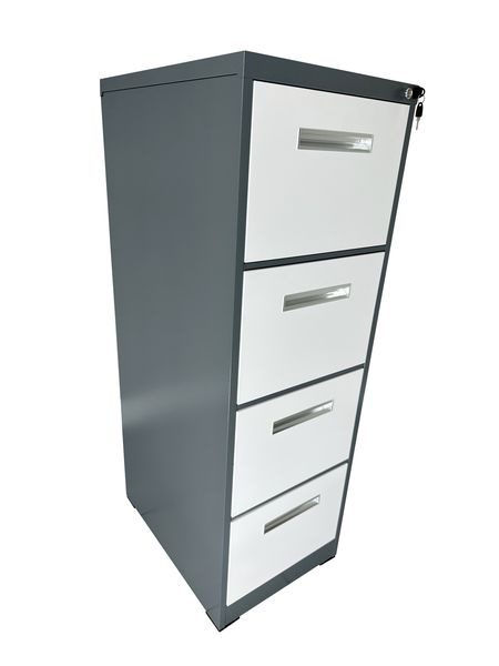 4-Drawer Steel Filing Cabinet - Grey and White