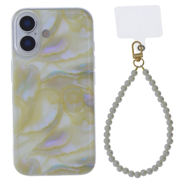 Iridescent Pearl Phone Case With Beaded Wrist Strap-Compatible With iPhone