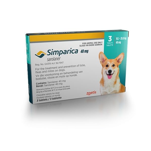 SIMPARICA 40mg Turquoise 10.1-20.0kg 3 Chewable Tick &amp; Flea Tablets