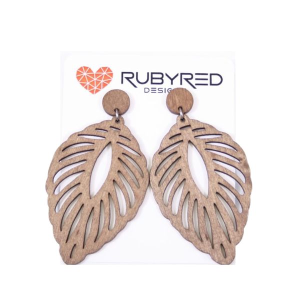 Wood Earrings - Natural Brown Leaf Drop Earrings