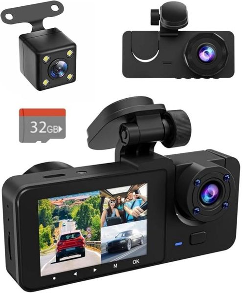 4K 3 Channels Dash Cam for Cars, 24/7 Parking Mode