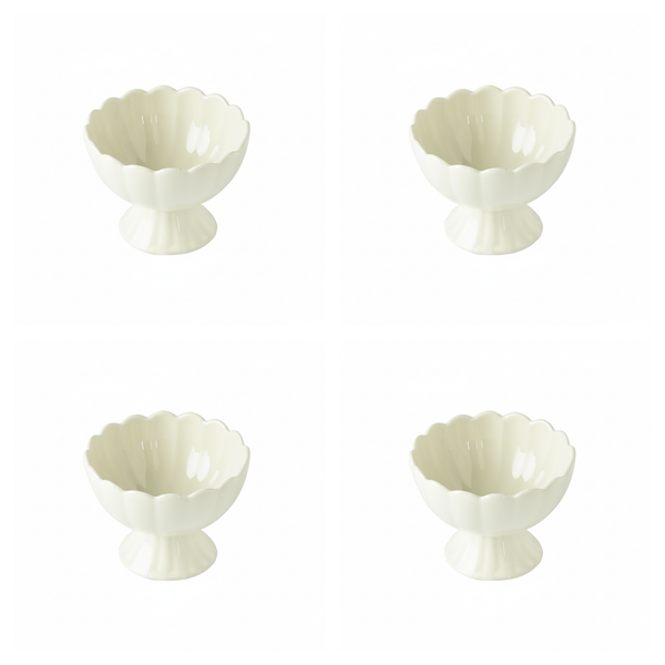 4 Pack Ceramic High-Foot Ice Cream Snack Bowl - White