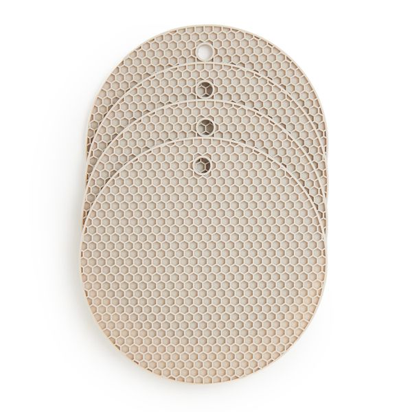 George &amp; Mason - 4 Pack Silicone Round Honeycomb Trivets - Cream
